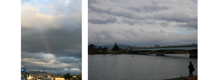 <font size='2' color='blue'>たまたま虹が！みなさんにもハッピーが訪れますように。瀬田川へ来ると、練習するボート競技選手たちがいっぱいです！</font>